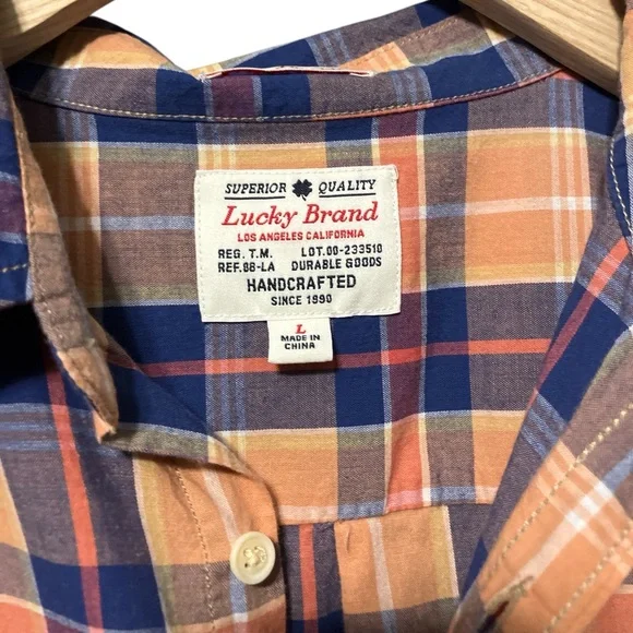 Lucky Brand Blue and Orange Plaid Casual Button Down Shirt Men’s Size L - Picture 3 of 6